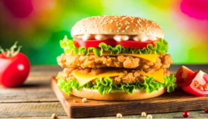 Alanya BBC Burger’de double tavuk burger: İki kat tavuk, iki kat lezzet.