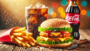 Alanya BBC Burger’de double tavuk burger menüsü: İki kat tavuk, yanında çıtır patates ve içecekle lezzet şöleni.