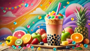 Tropikal lezzetler ve yumuşak tapioka toplarıyla hazırlanan bubble tea.